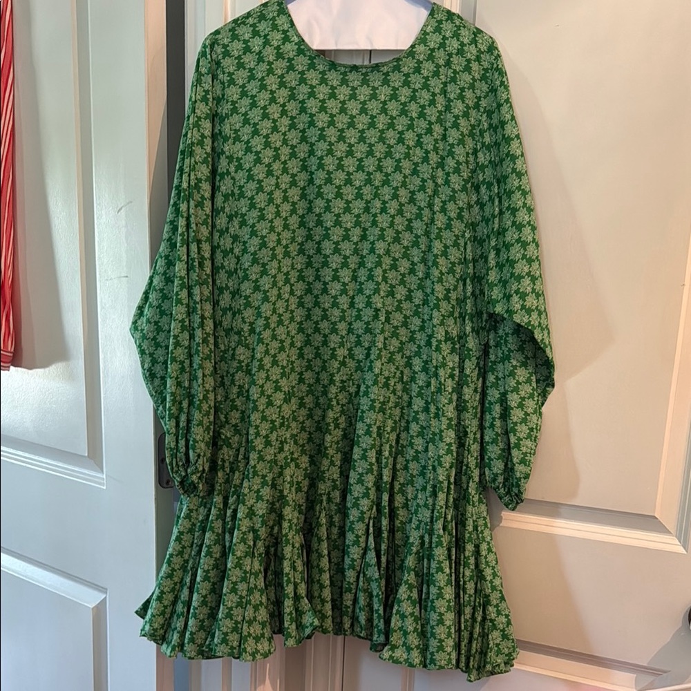RHODE Green Ruched Tiered Sundress